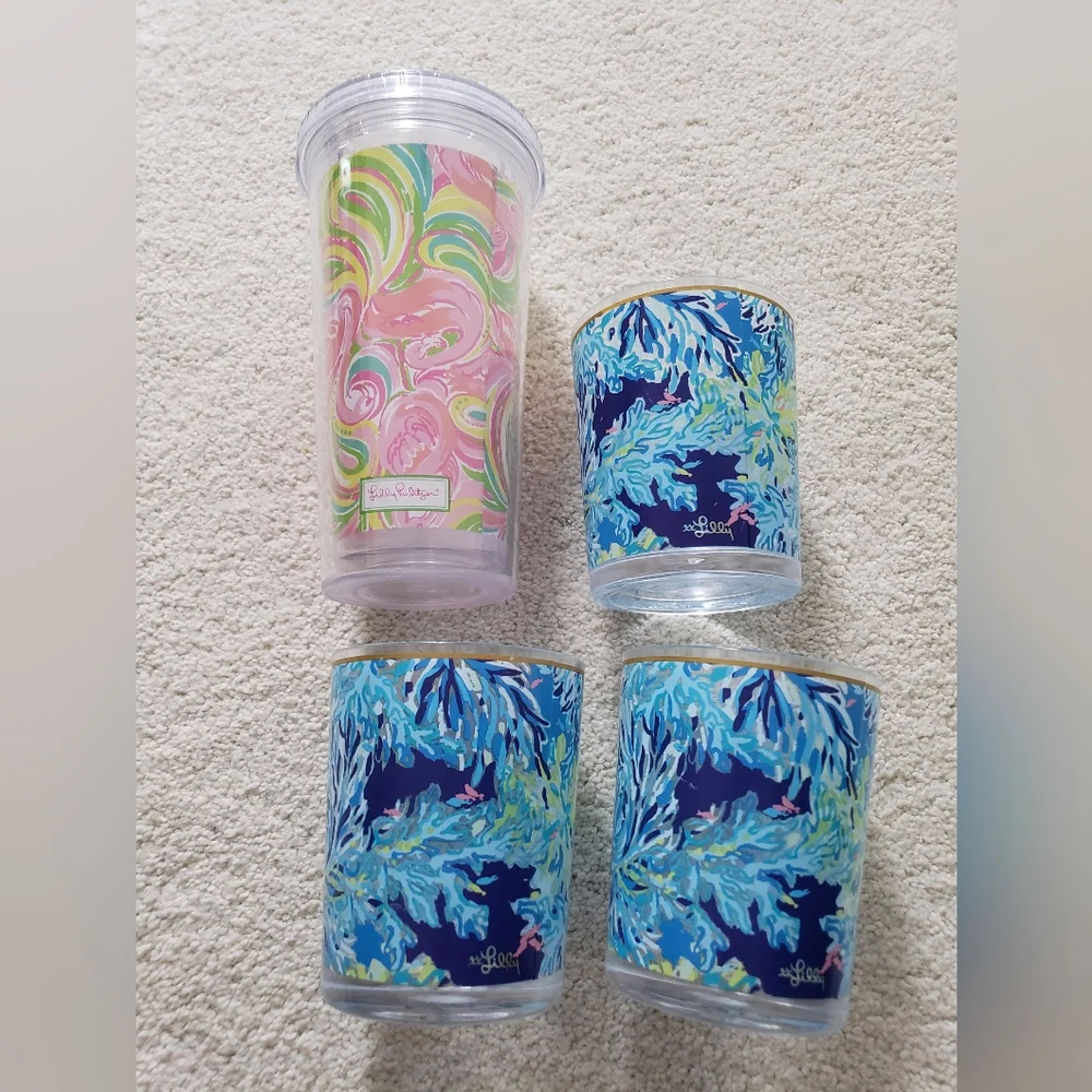 Lilly Pulitzer Set of Acrylic Tumbler and Drinking Cups